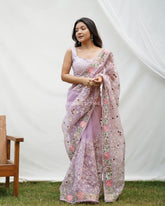 Iris festive wear wild orchid pink pure organza saree